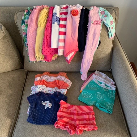 Lot of Girls Clothing Size 6 12 Months Top Dress Romper PJs Shorts Spring Summer - Picture 1 of 14